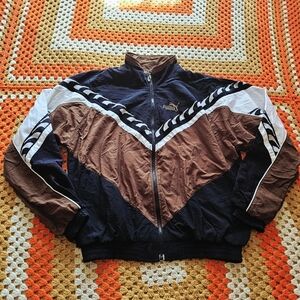 90s Vintage Puma Brown Black White Colorblock Mens Track Jacket